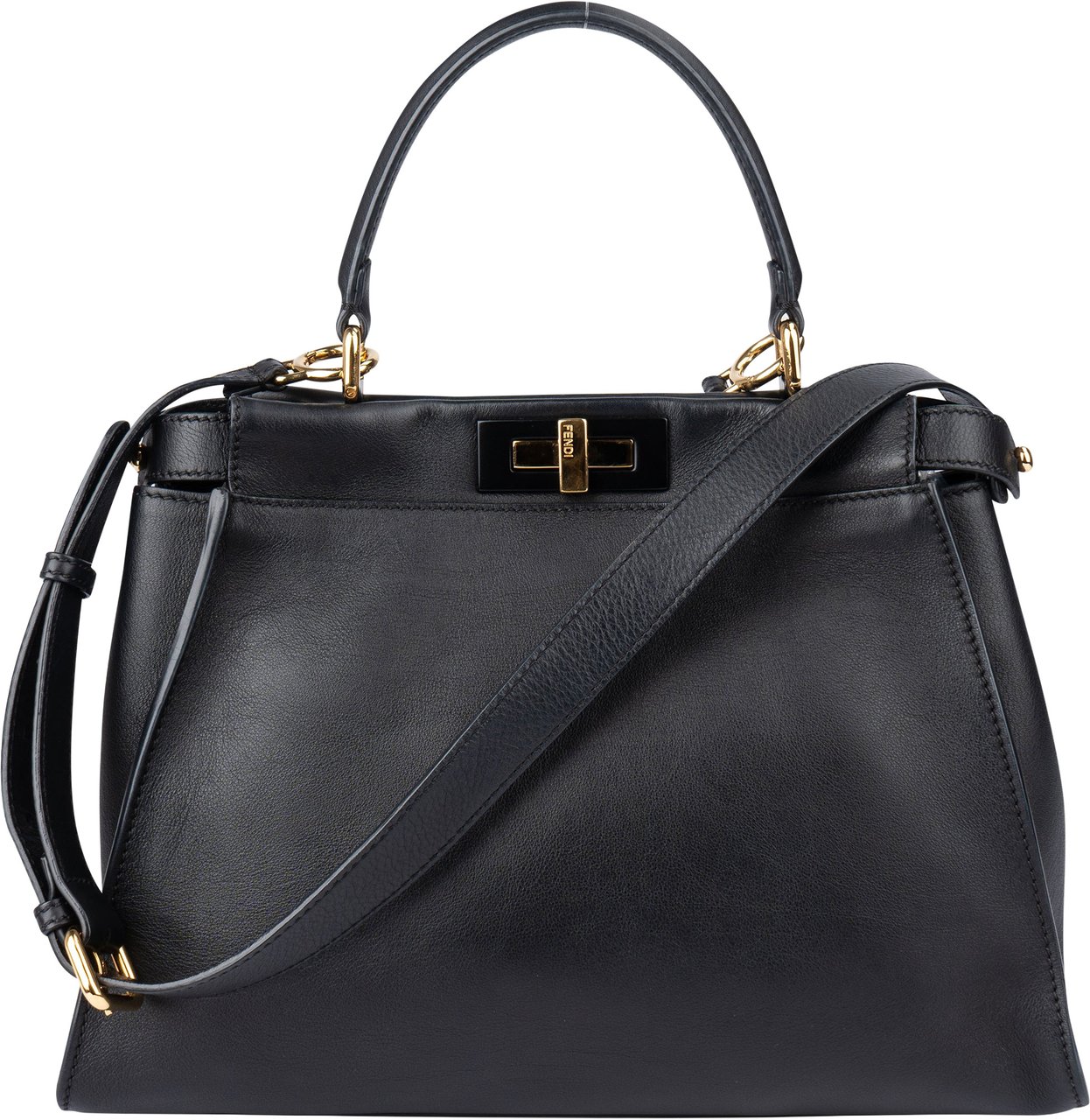 Fendi Fendi Black Leather Peekaboo Handbag Zwart