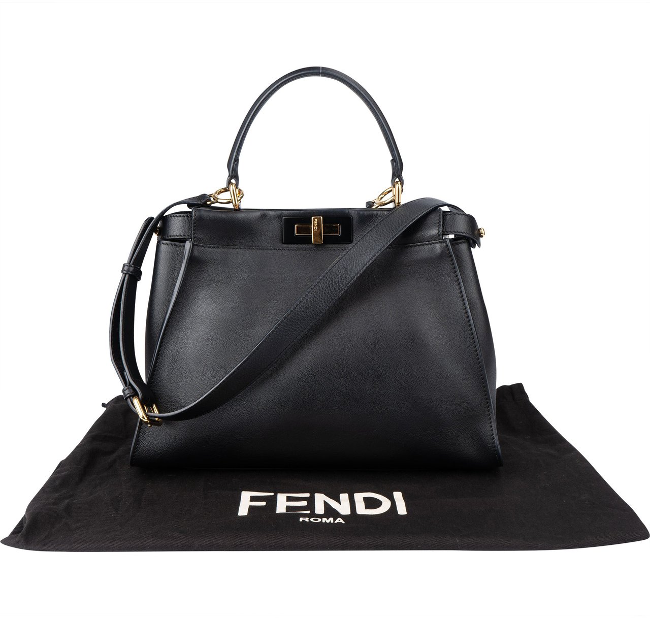 Fendi Fendi Black Leather Peekaboo Handbag Zwart