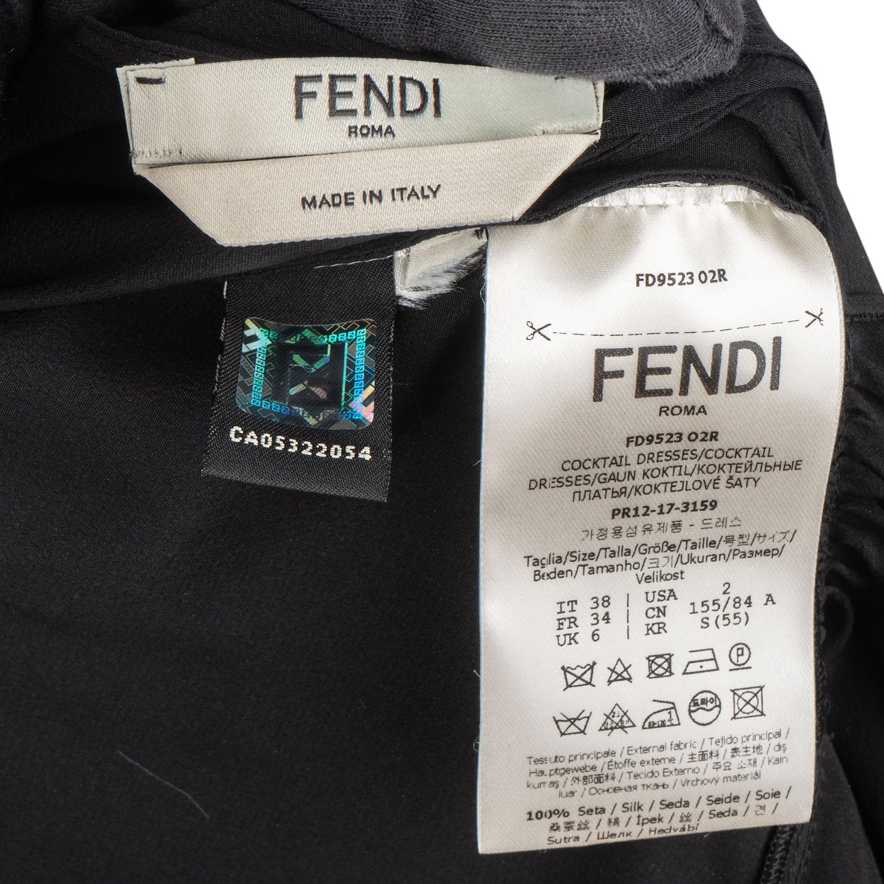 Fendi Fendi Black Silk Pearl Dress (IT38 / FR34) Zwart
