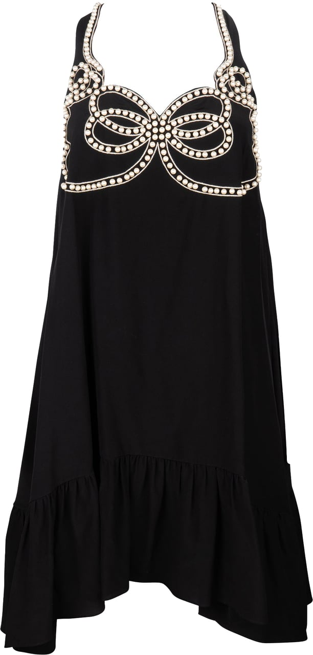 Fendi Fendi Black Silk Pearl Dress (IT38 / FR34) Zwart