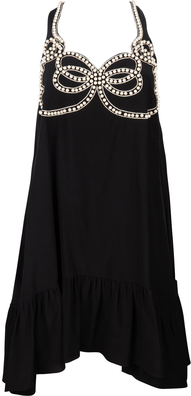 Fendi Fendi Black Silk Pearl Dress (IT38 / FR34) Zwart