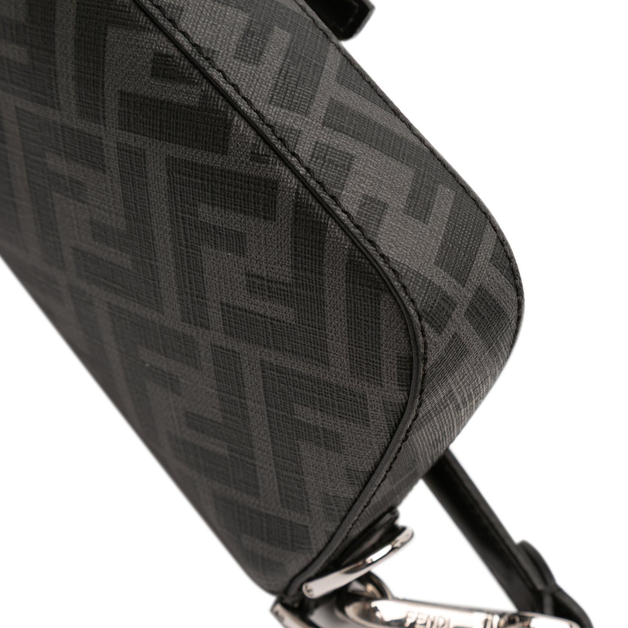 Fendi Zucca Coated Canvas FF 1974 Diagonal Convertible Baguette Satchel Zwart