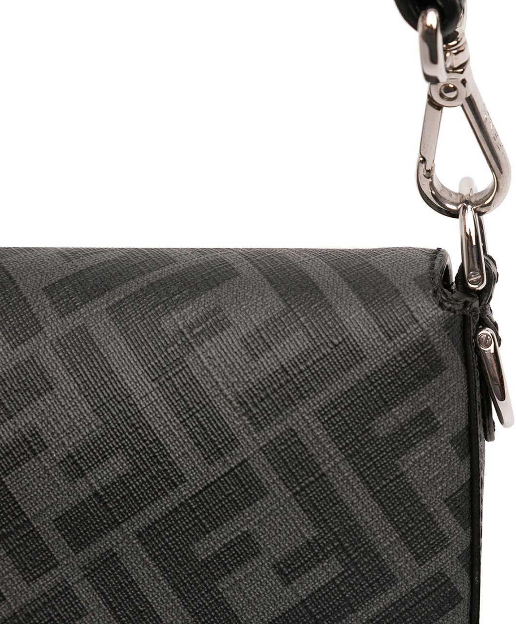 Fendi Zucca Coated Canvas FF 1974 Diagonal Convertible Baguette Satchel Zwart