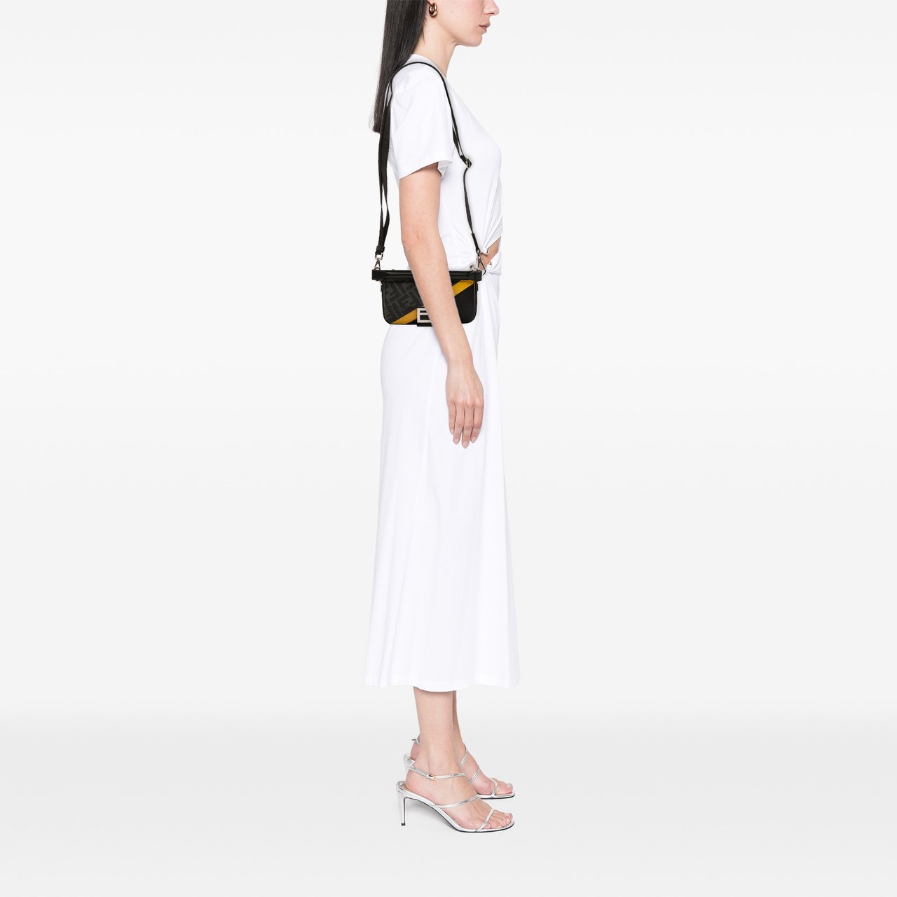 Fendi Zucca Coated Canvas FF 1974 Diagonal Convertible Baguette Satchel Zwart