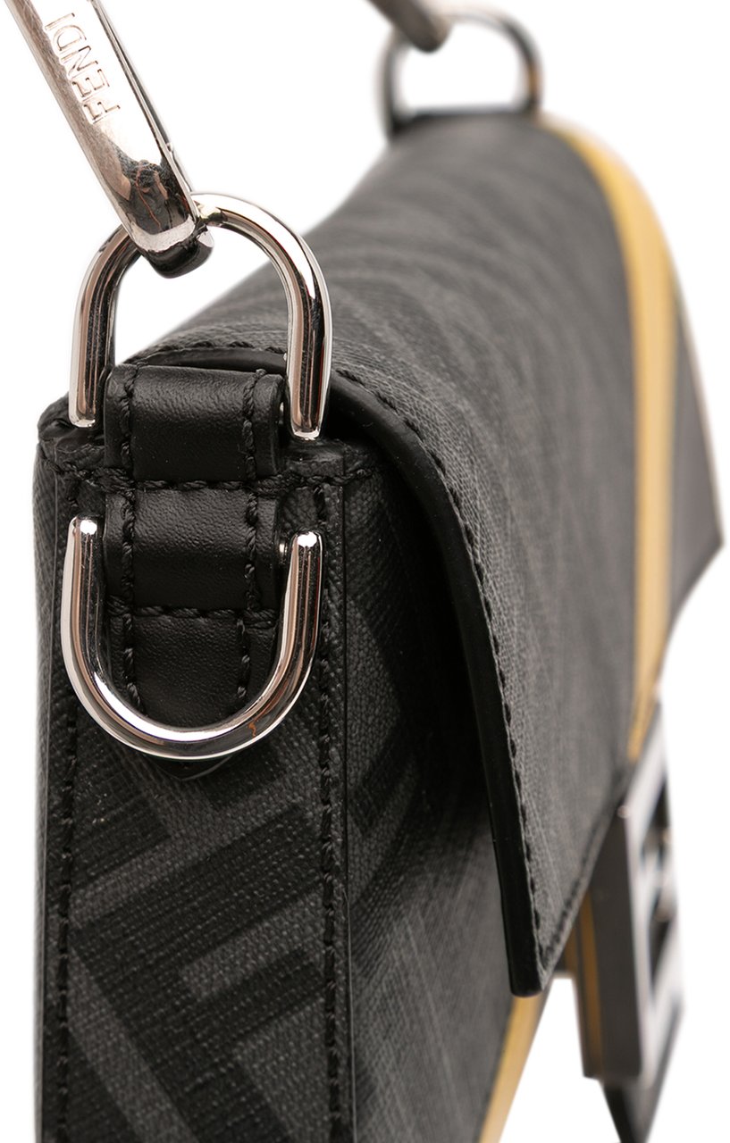 Fendi Zucca Coated Canvas FF 1974 Diagonal Convertible Baguette Satchel Zwart