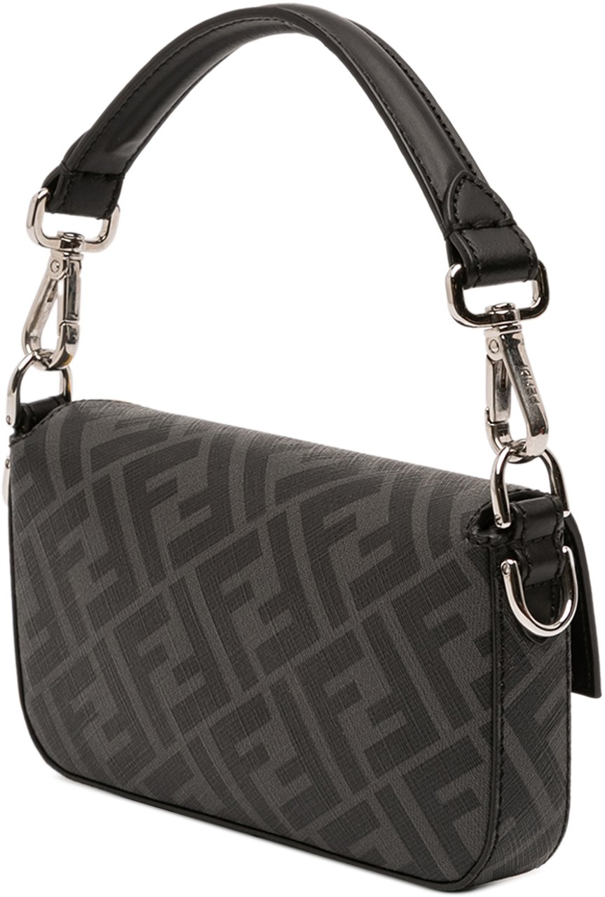 Fendi Zucca Coated Canvas FF 1974 Diagonal Convertible Baguette Satchel Zwart