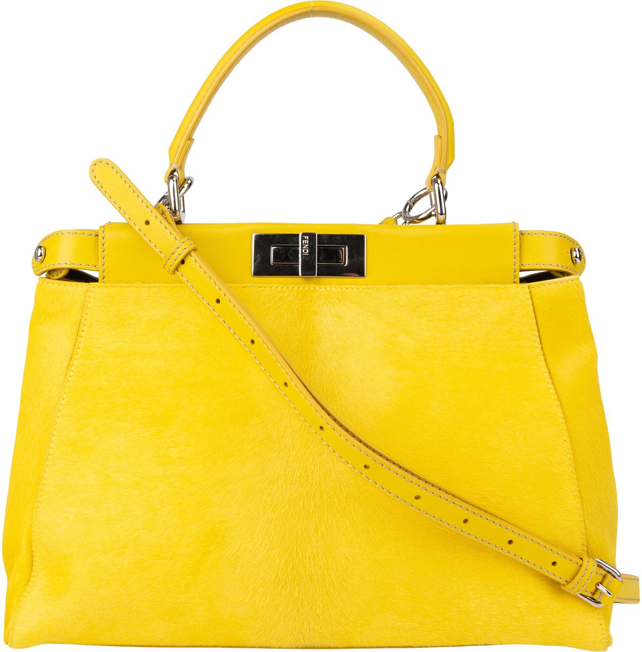 Fendi Fendi Yellow Pony Hair Peekaboo Handbag Geel