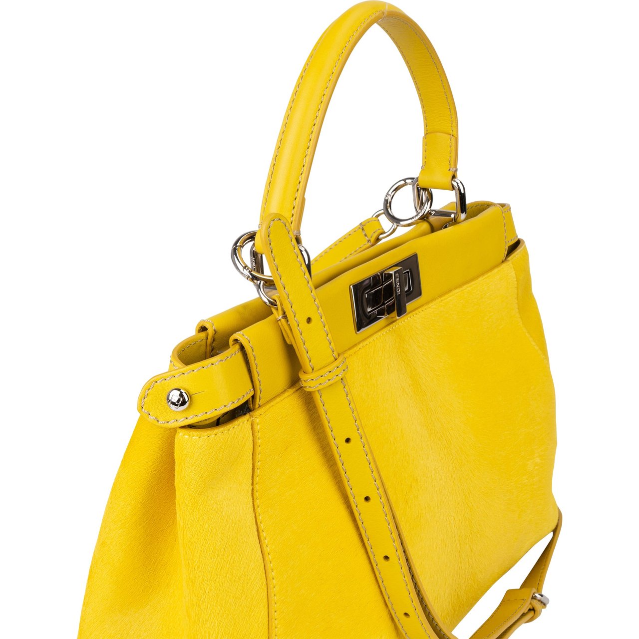 Fendi Fendi Yellow Pony Hair Peekaboo Handbag Geel
