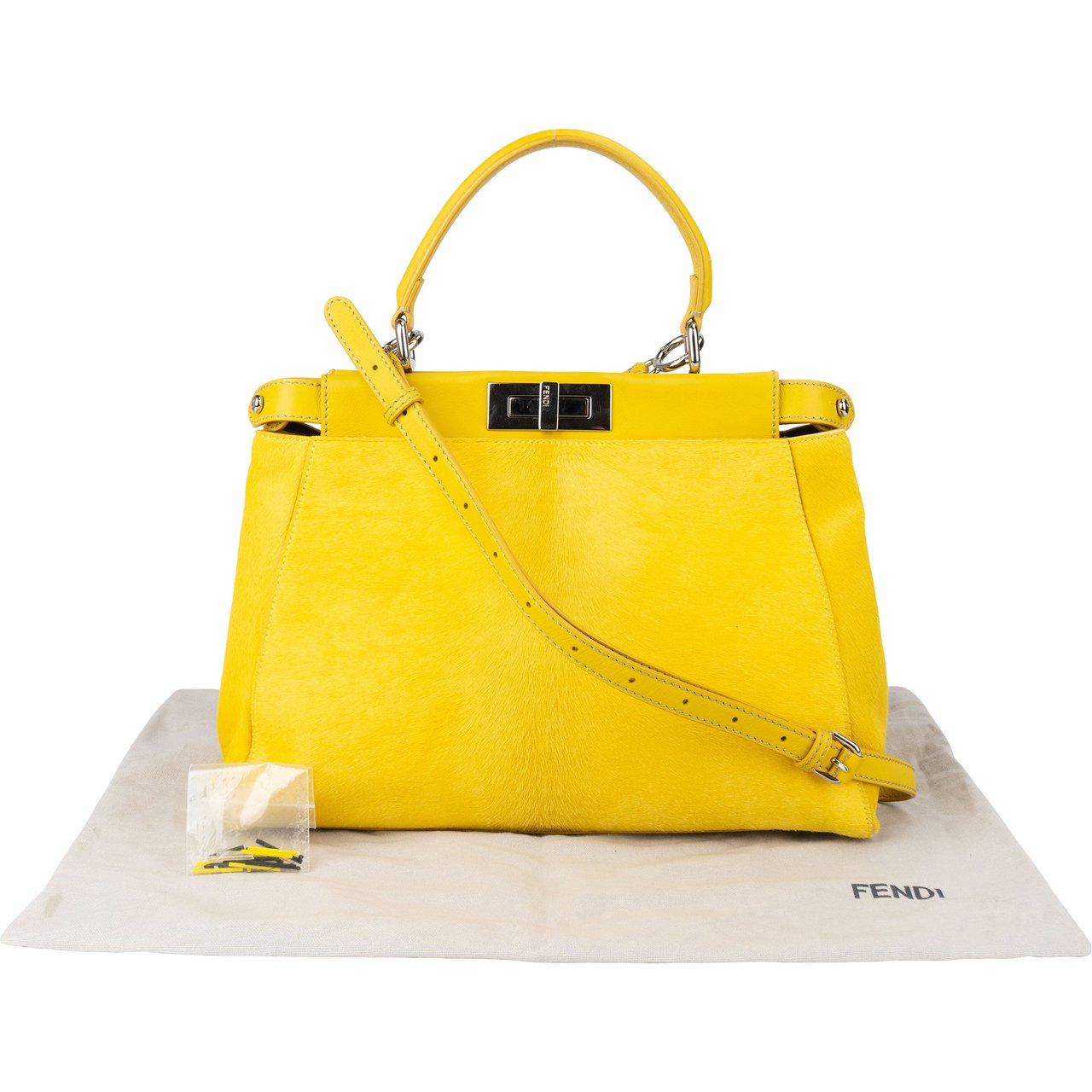 Fendi Fendi Yellow Pony Hair Peekaboo Handbag Geel