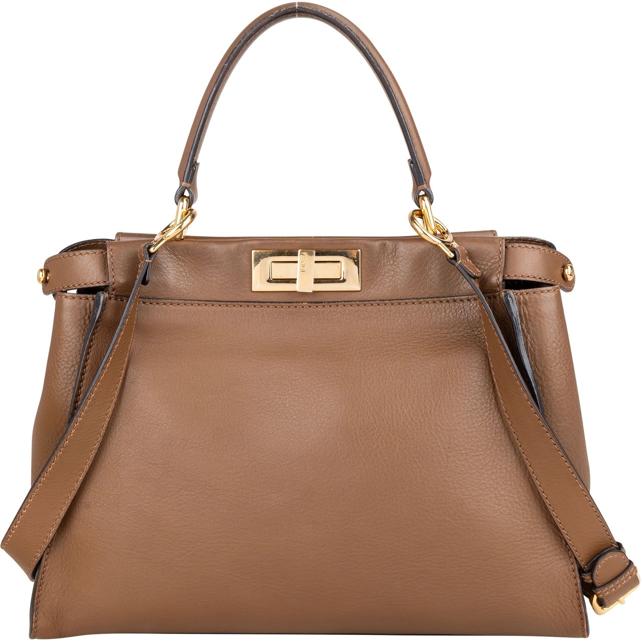 Fendi Fendi Brown Leather Peekaboo Handbag Bruin