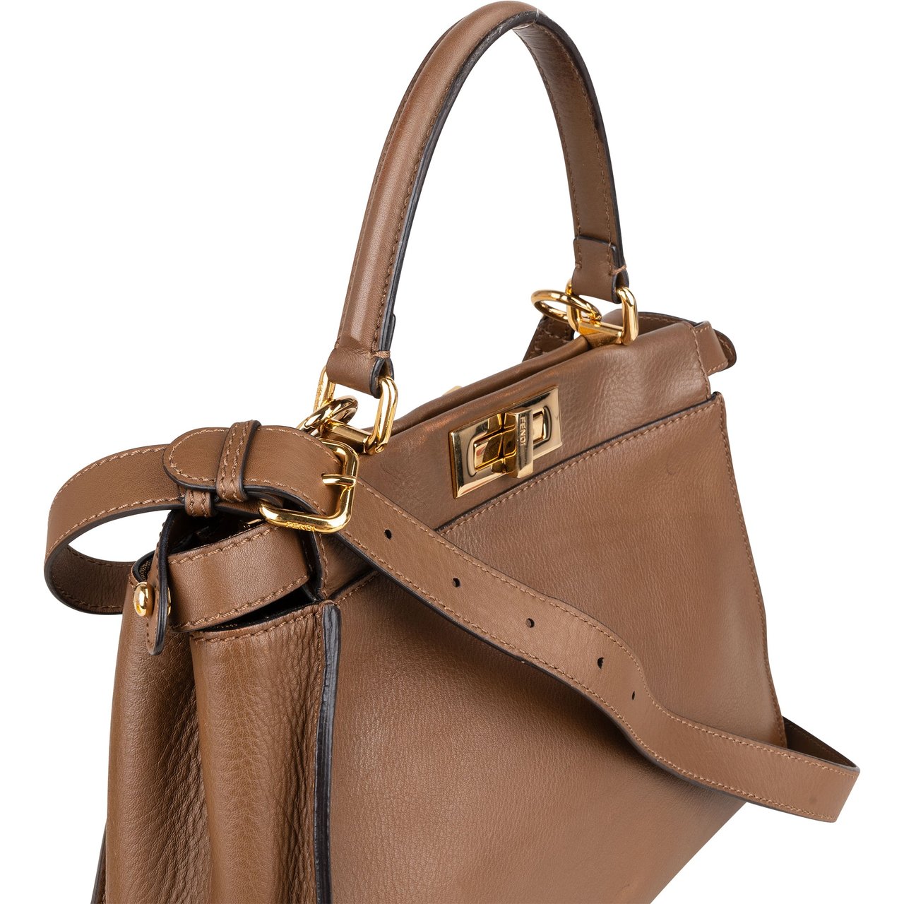 Fendi Fendi Brown Leather Peekaboo Handbag Bruin