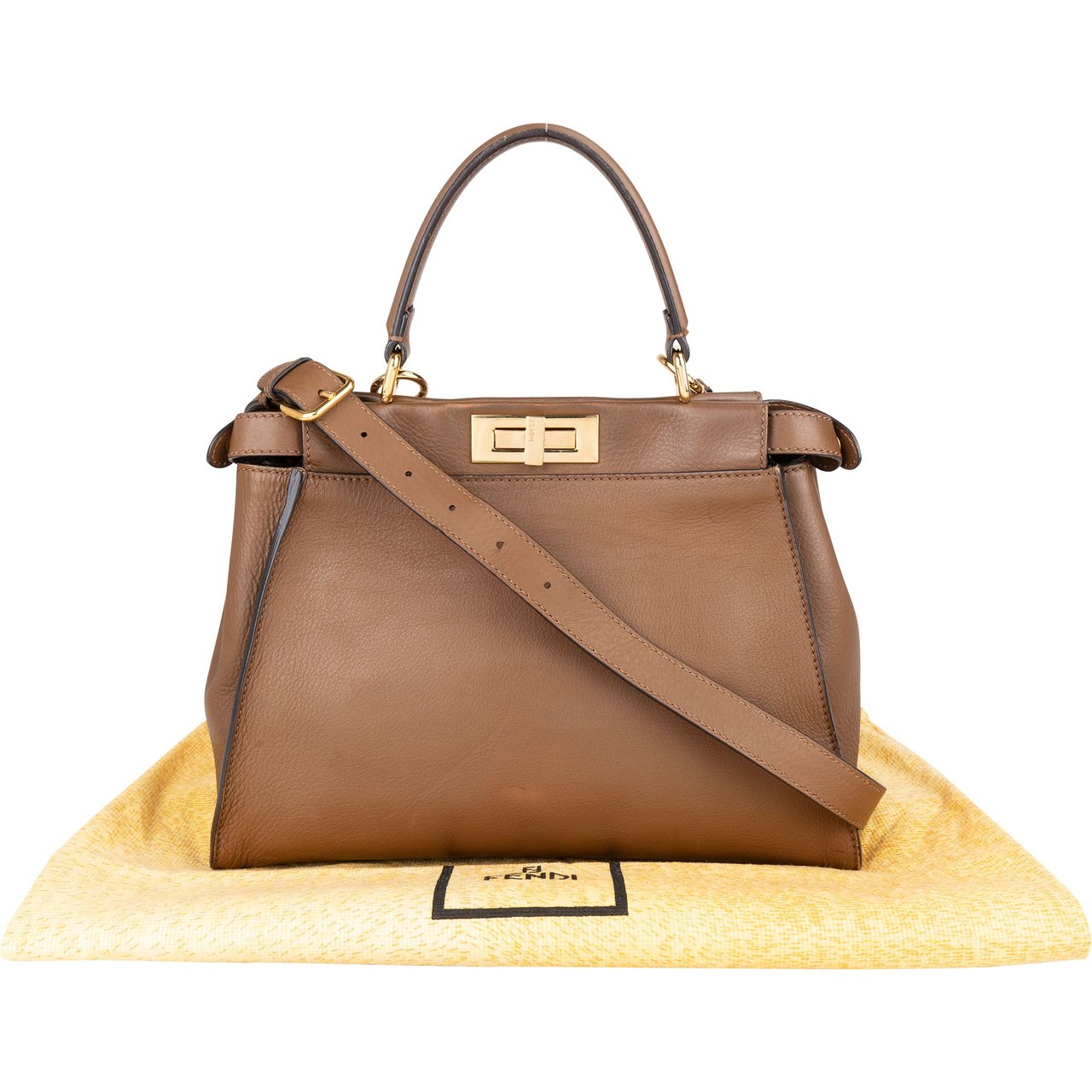 Fendi Fendi Brown Leather Peekaboo Handbag Bruin