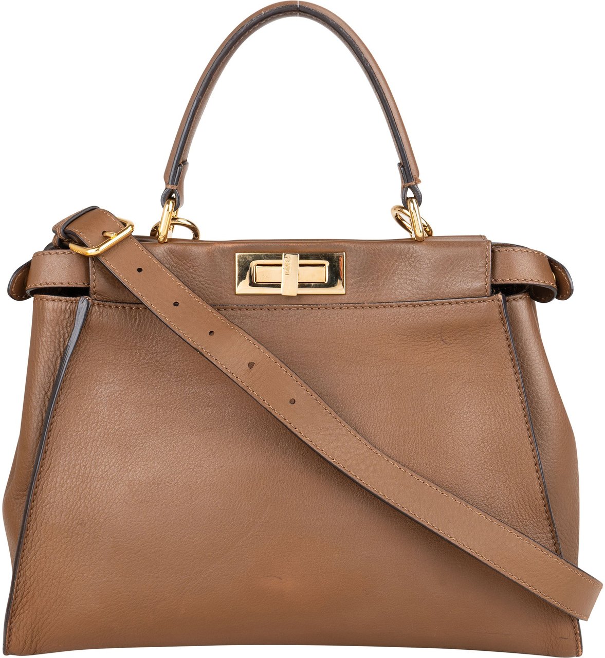 Fendi Fendi Brown Leather Peekaboo Handbag Bruin