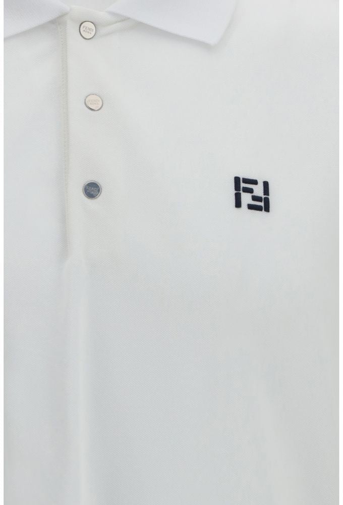 Fendi White Cotton Polo Shirt Wit