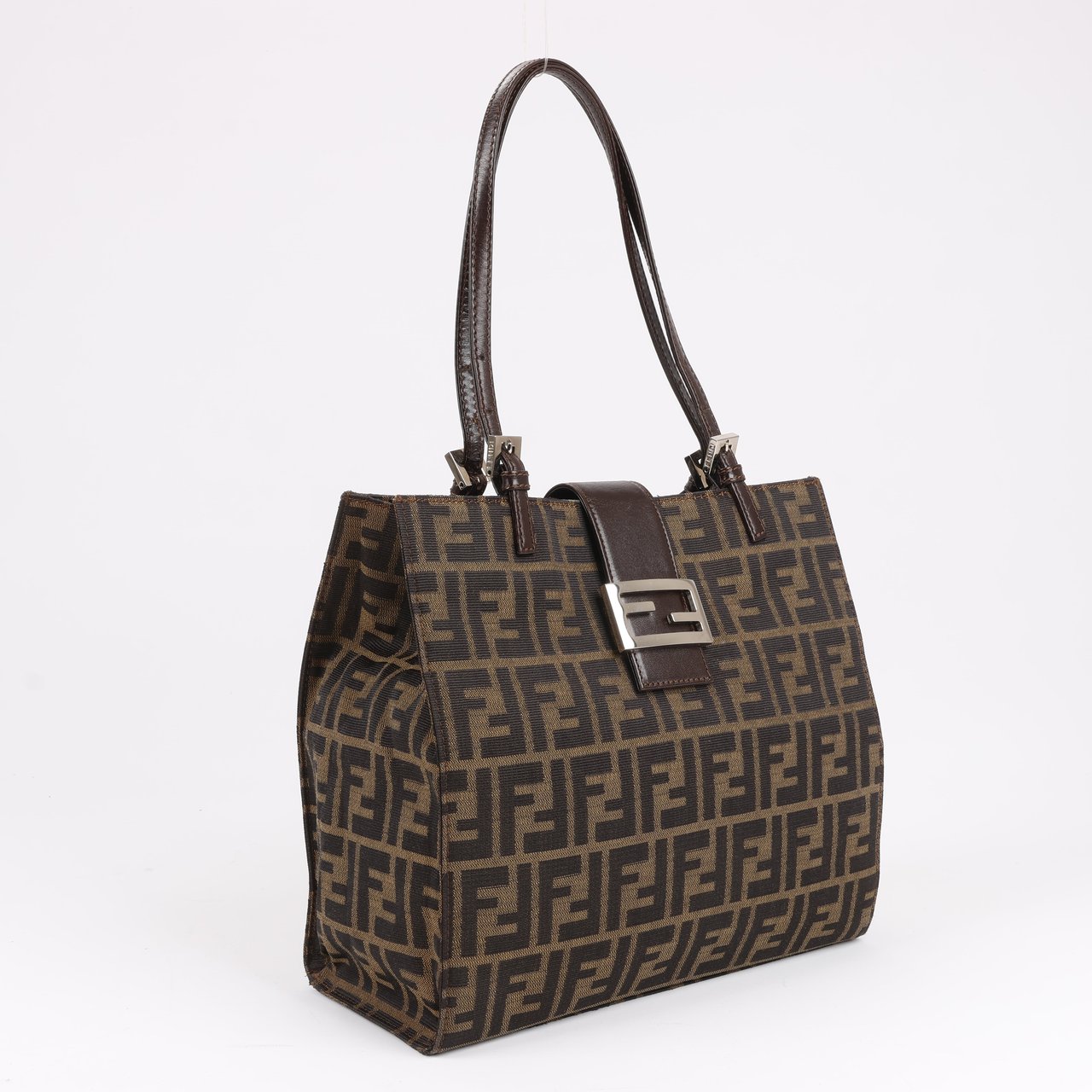 Fendi FENDI Zucchino Mamma Bucket Canvas & Leather Shoulder Bag in Brown Bruin