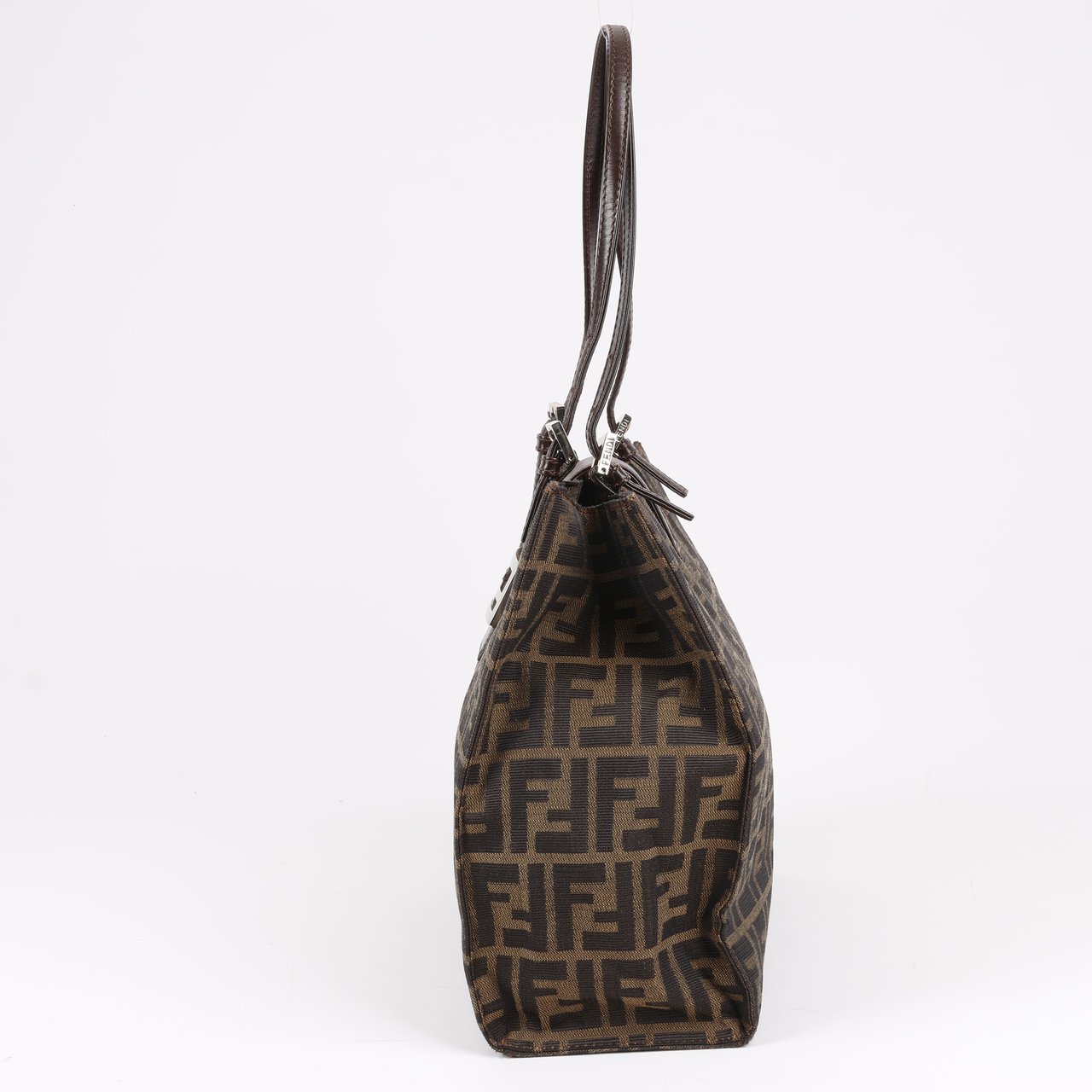Fendi FENDI Zucchino Mamma Bucket Canvas & Leather Shoulder Bag in Brown Bruin
