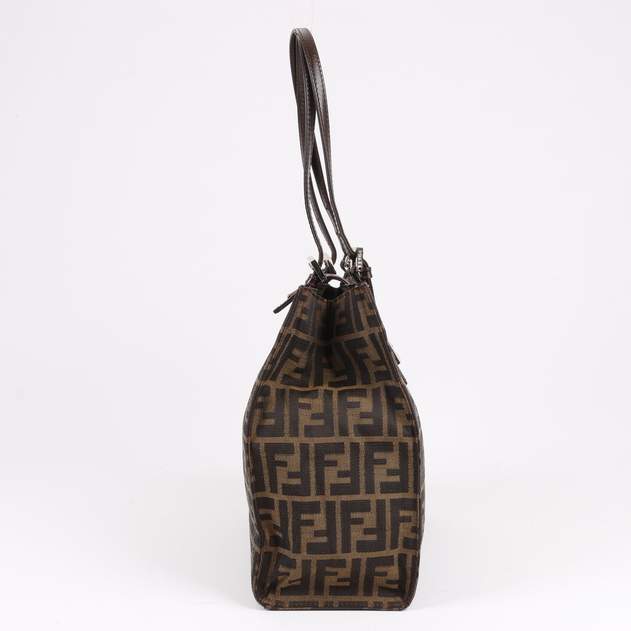 Fendi FENDI Zucchino Mamma Bucket Canvas & Leather Shoulder Bag in Brown Bruin