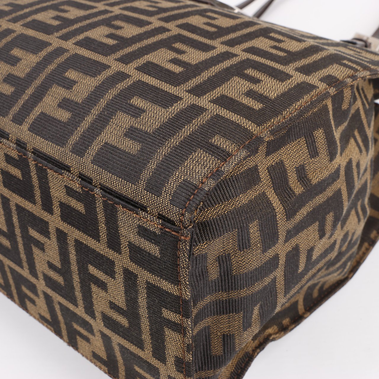 Fendi FENDI Zucchino Mamma Bucket Canvas & Leather Shoulder Bag in Brown Bruin