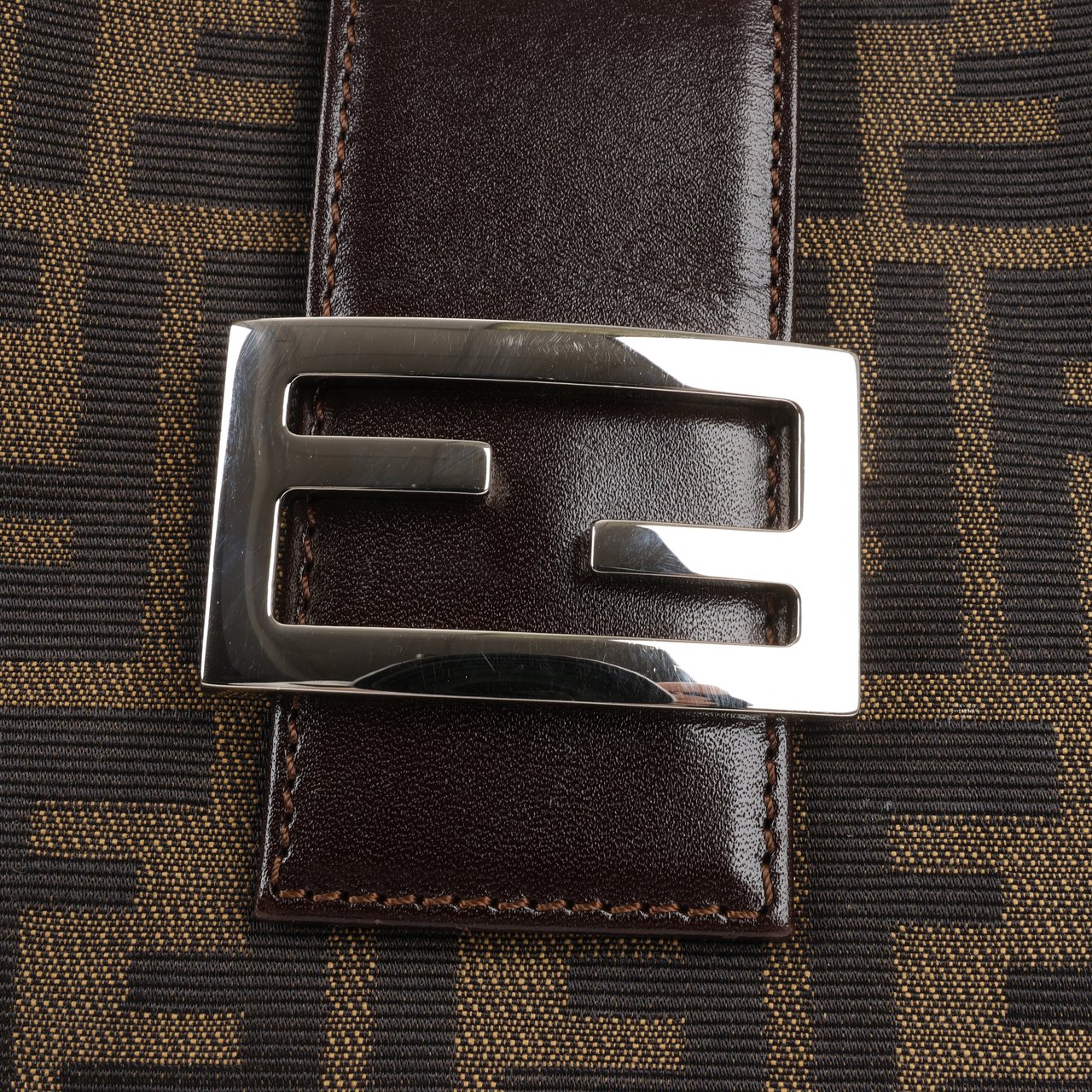 Fendi FENDI Zucchino Mamma Bucket Canvas & Leather Shoulder Bag in Brown Bruin