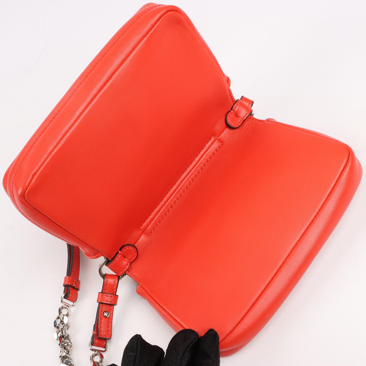 Fendi FENDI Double Micro Baguette Leather Chain Shoulder Bag in Red 8M0371 Rood