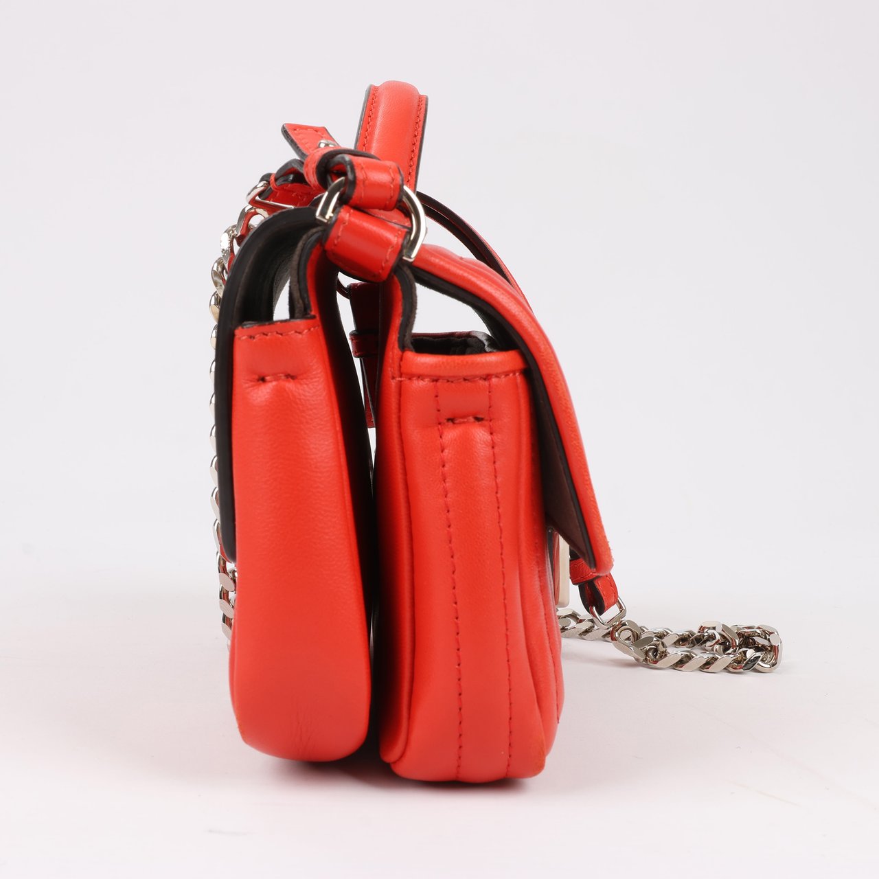 Fendi FENDI Double Micro Baguette Leather Chain Shoulder Bag in Red 8M0371 Rood