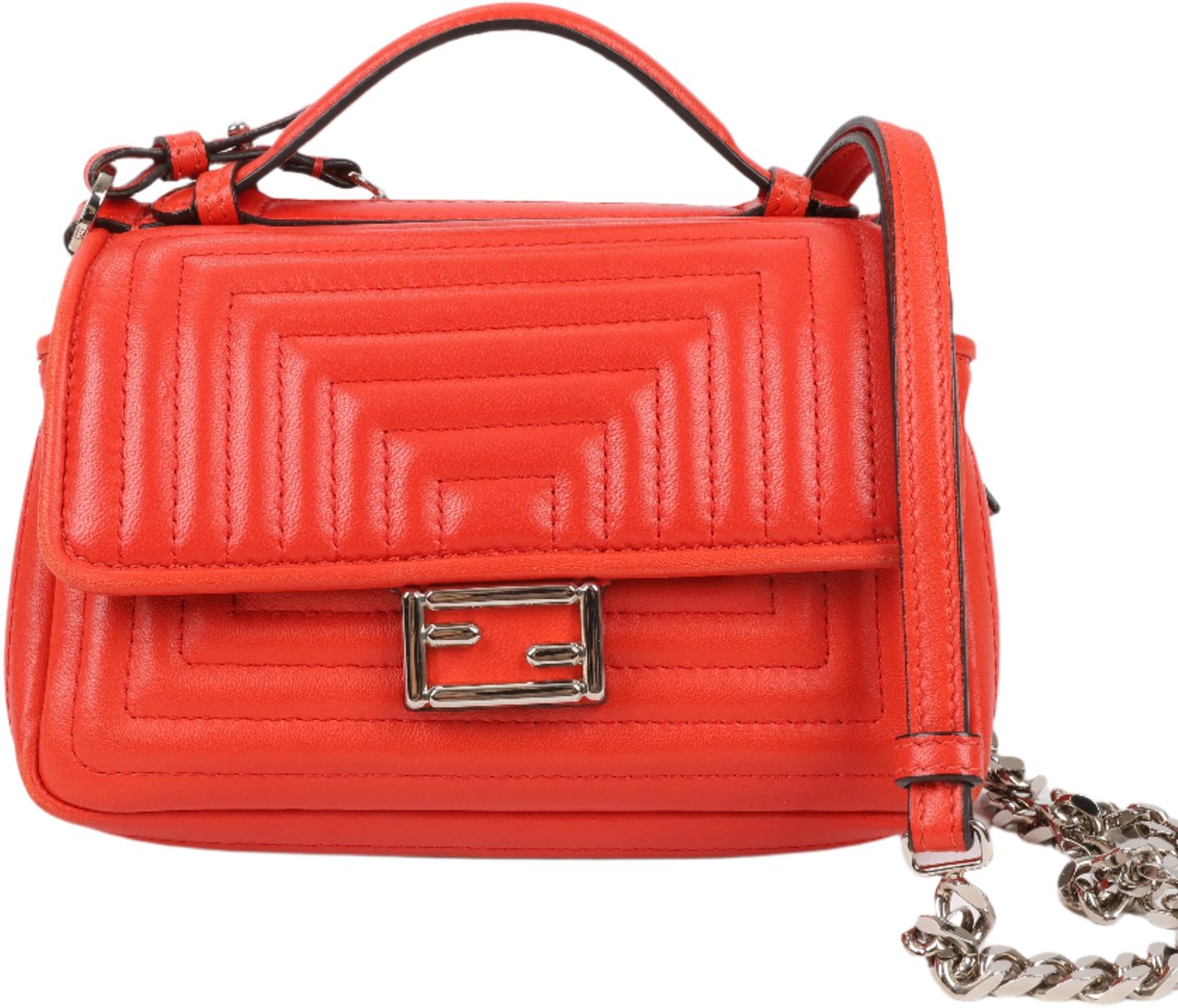 Fendi FENDI Double Micro Baguette Leather Chain Shoulder Bag in Red 8M0371 Rood