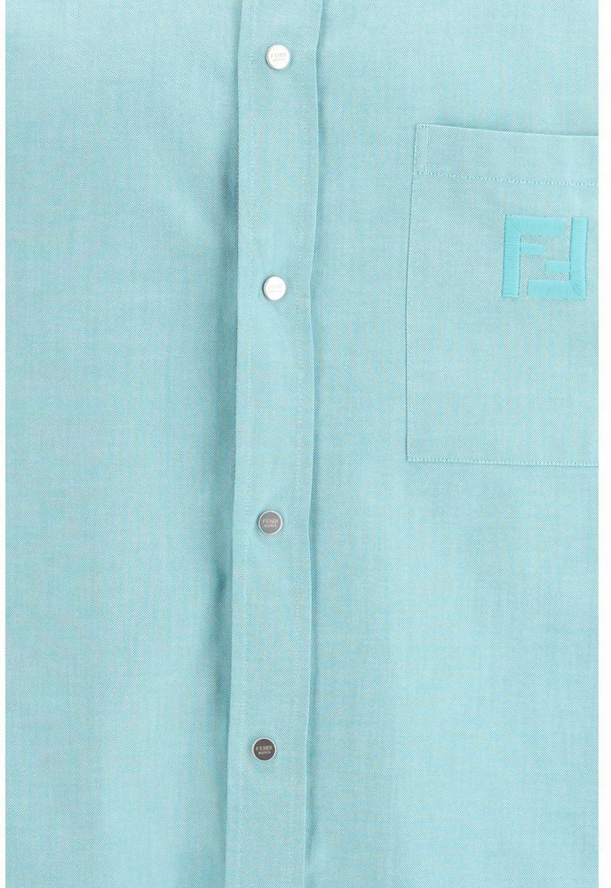Fendi Fendi Blue Cotton Dress Shirt Blauw