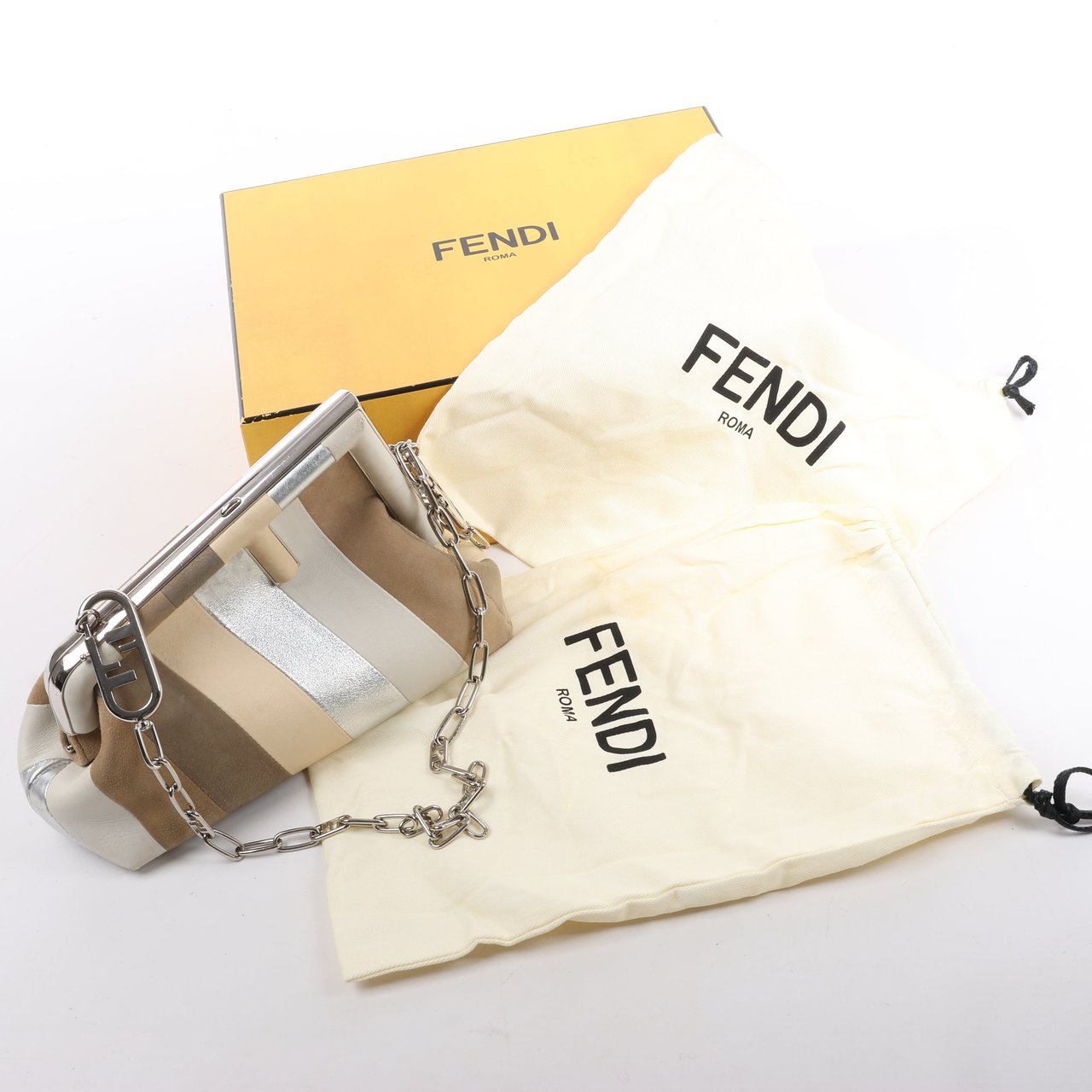 Fendi FENDI First Leather x Suede Shoulder bag in Beige 8BP129 Beige