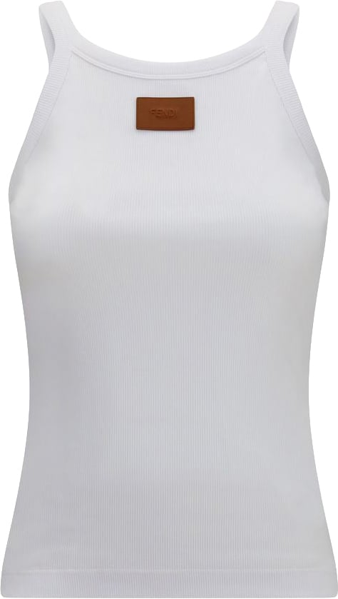 Fendi White Cotton Sleeveles T-Shirt Wit