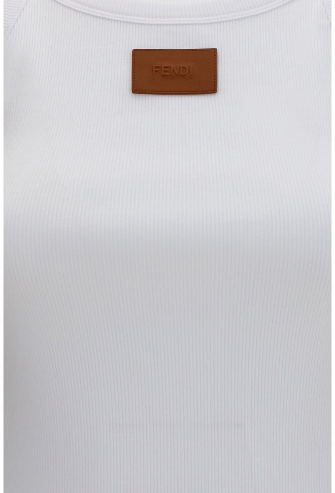 Fendi White Cotton Sleeveles T-Shirt Wit