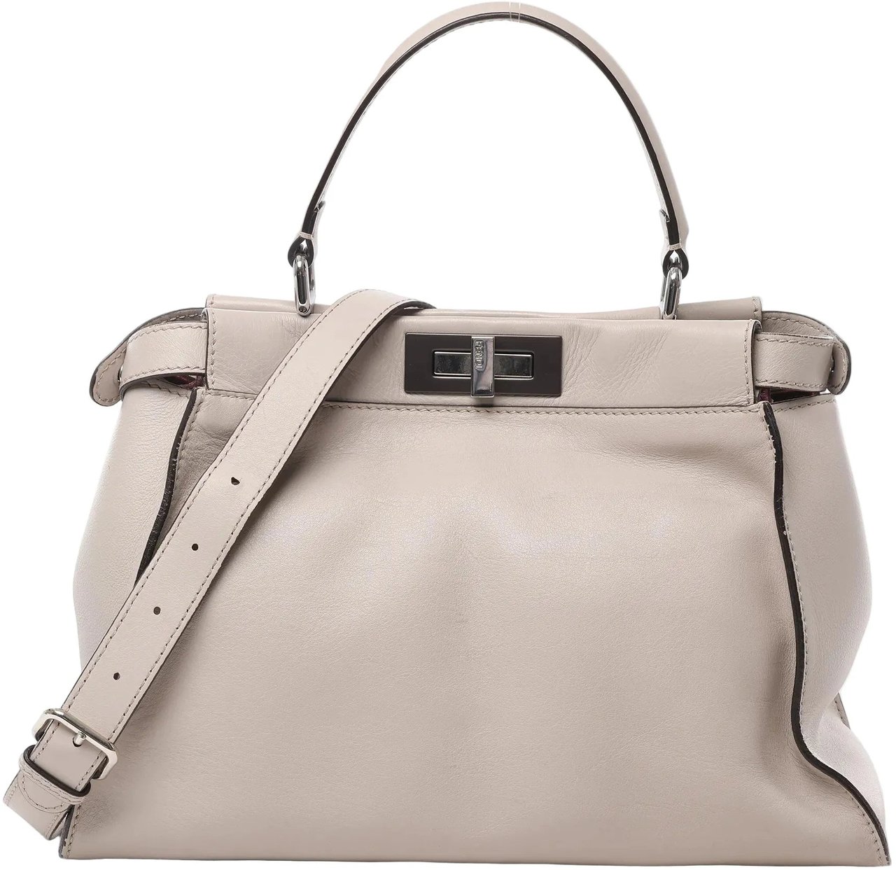 Fendi Fendi Peekaboo Regular Leather 2Way Handbag in Light Greige 8BN290 Beige