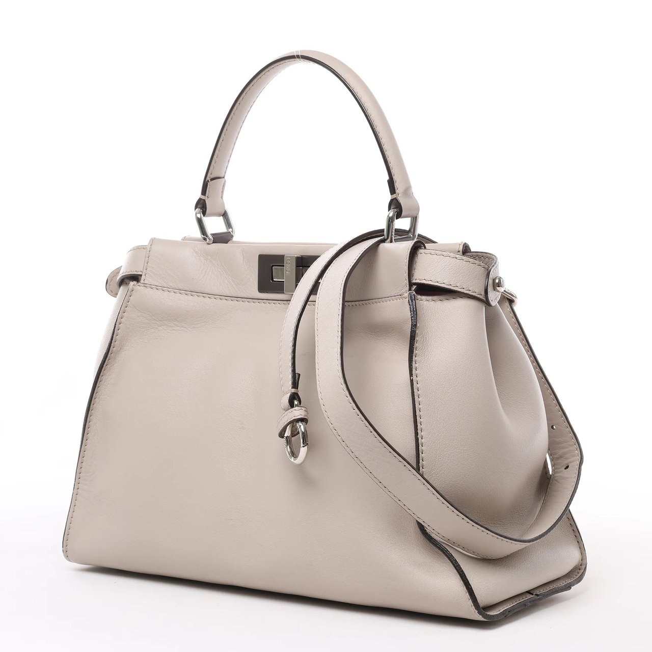 Fendi Fendi Peekaboo Regular Leather 2Way Handbag in Light Greige 8BN290 Beige