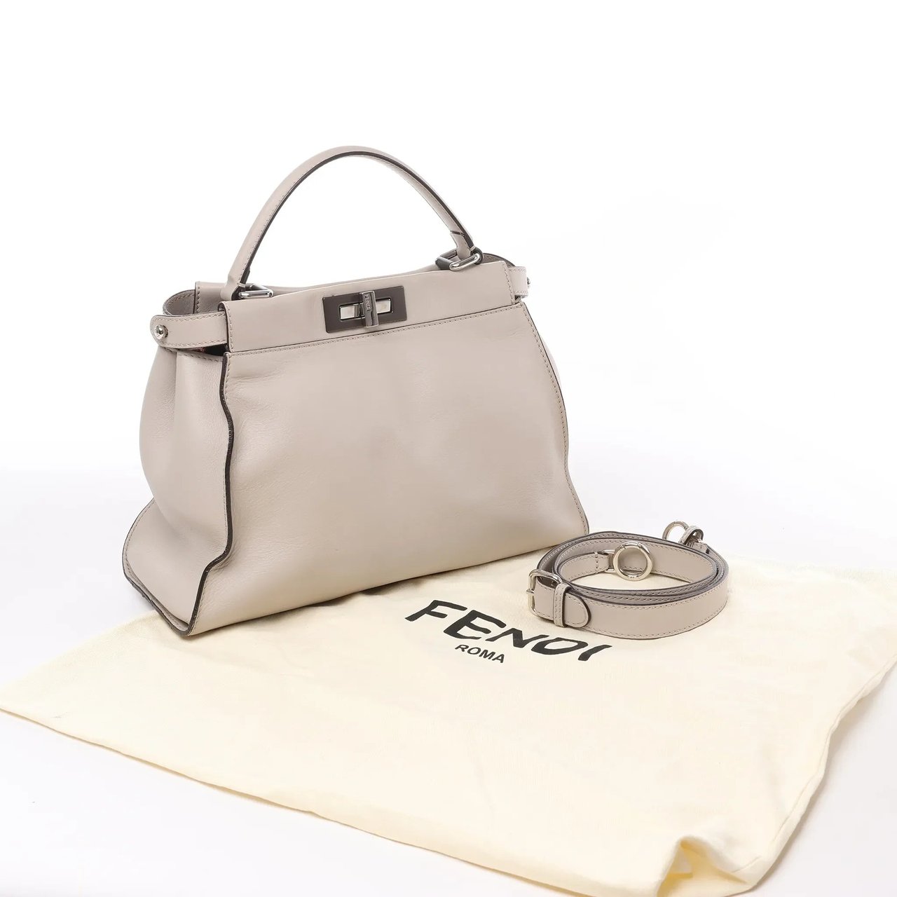 Fendi Fendi Peekaboo Regular Leather 2Way Handbag in Light Greige 8BN290 Beige