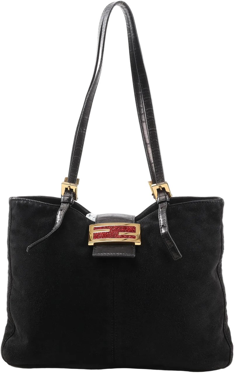 Fendi FENDI Suede x Leather Shoulder bag in Black Zwart