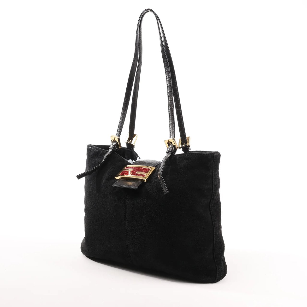 Fendi FENDI Suede x Leather Shoulder bag in Black Zwart