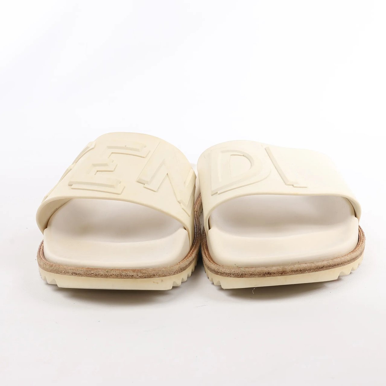 Fendi Fendi Rubber Slide Sandals in Ecru, Size 46 EU Beige