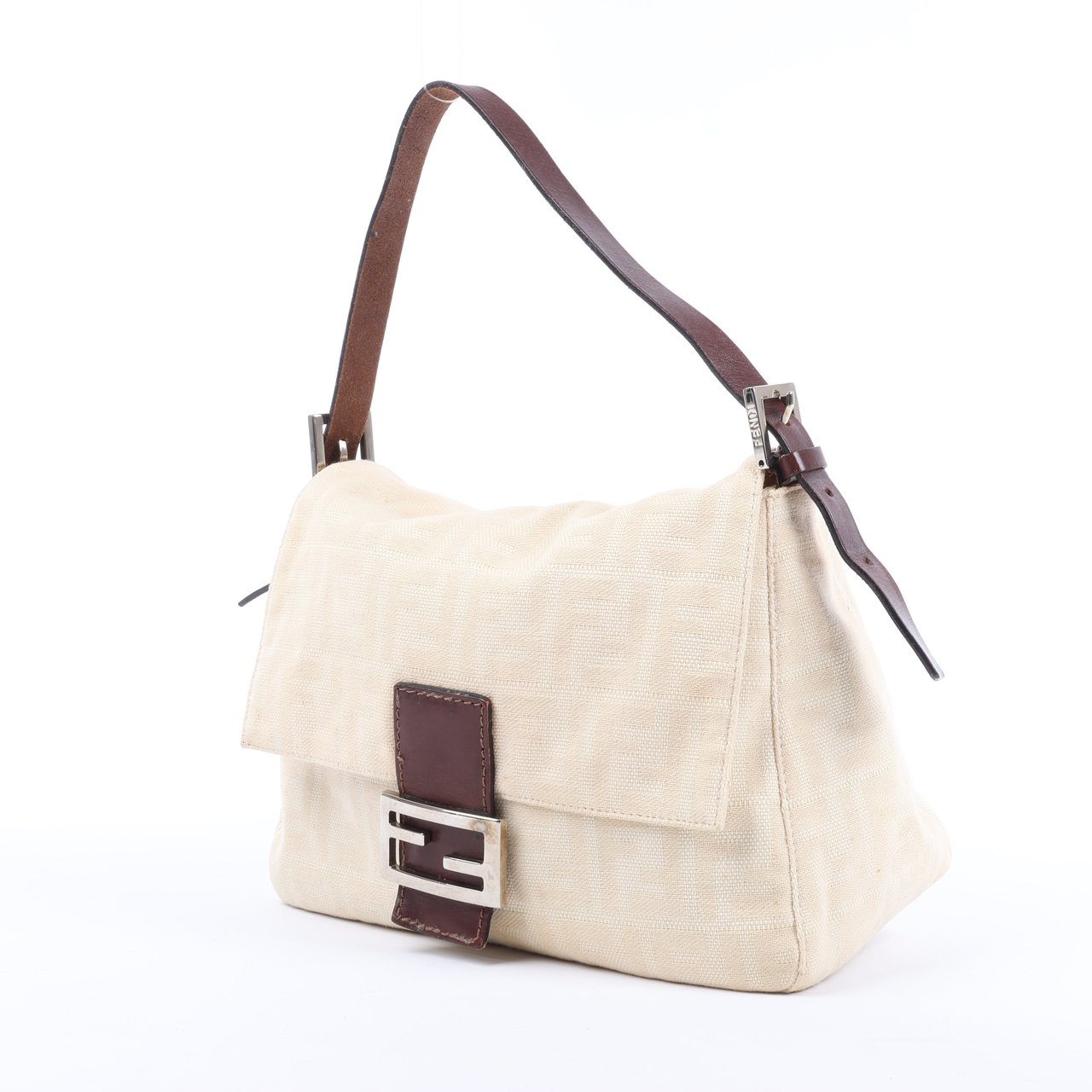 Fendi FENDI Mamma Baguette Zucchino Canvas & Leather Shoulder bag in Beige 26325 Divers