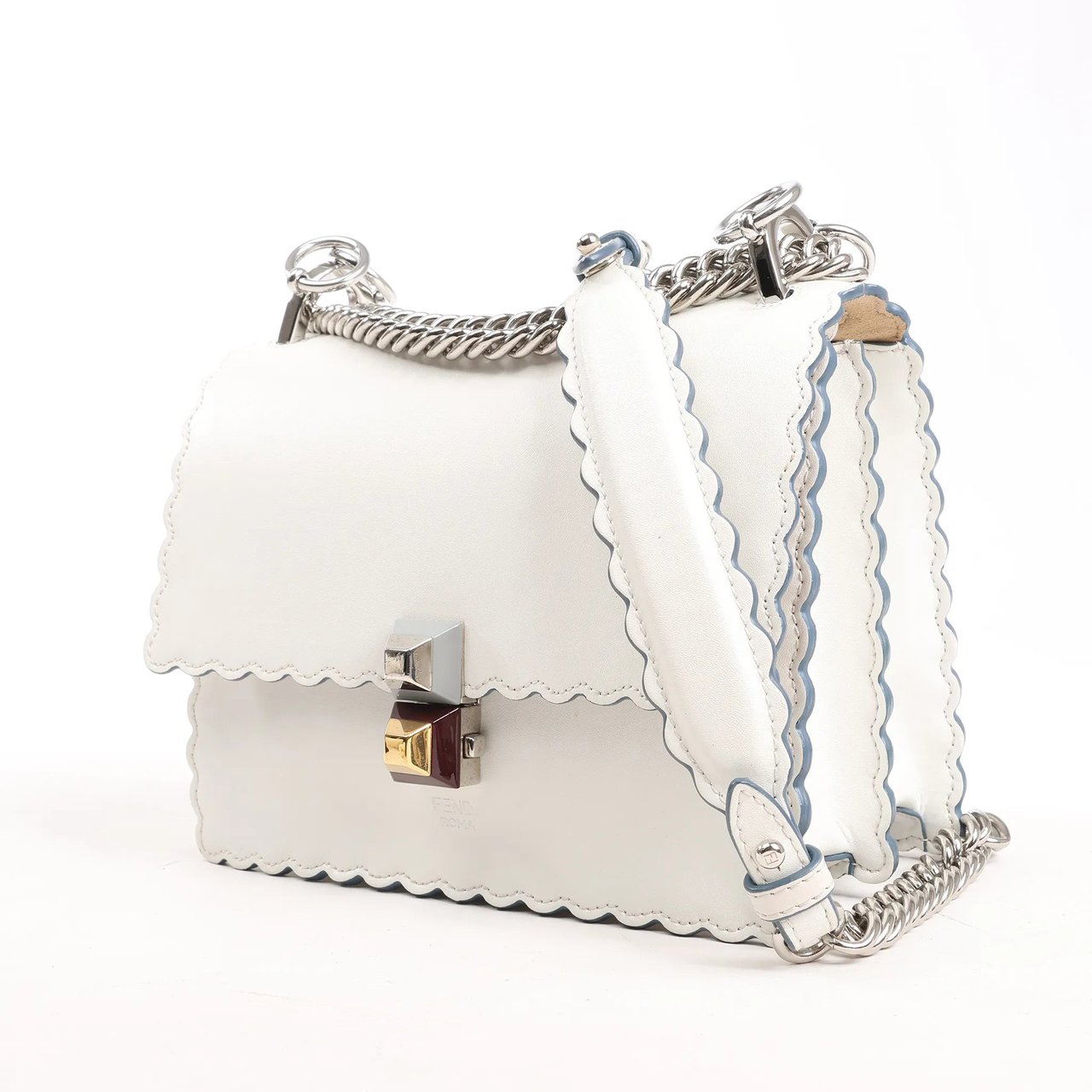 Fendi FENDI Mini Kan I Leather Shoulder Bag in White 8M0381 Wit