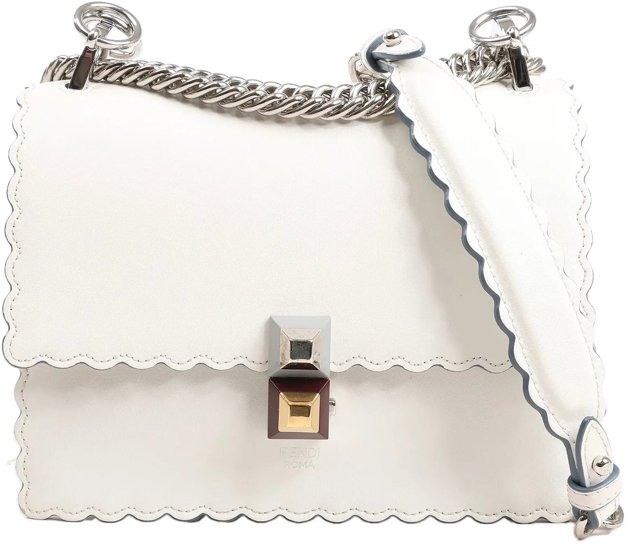 Fendi FENDI Mini Kan I Leather Shoulder Bag in White 8M0381 Wit