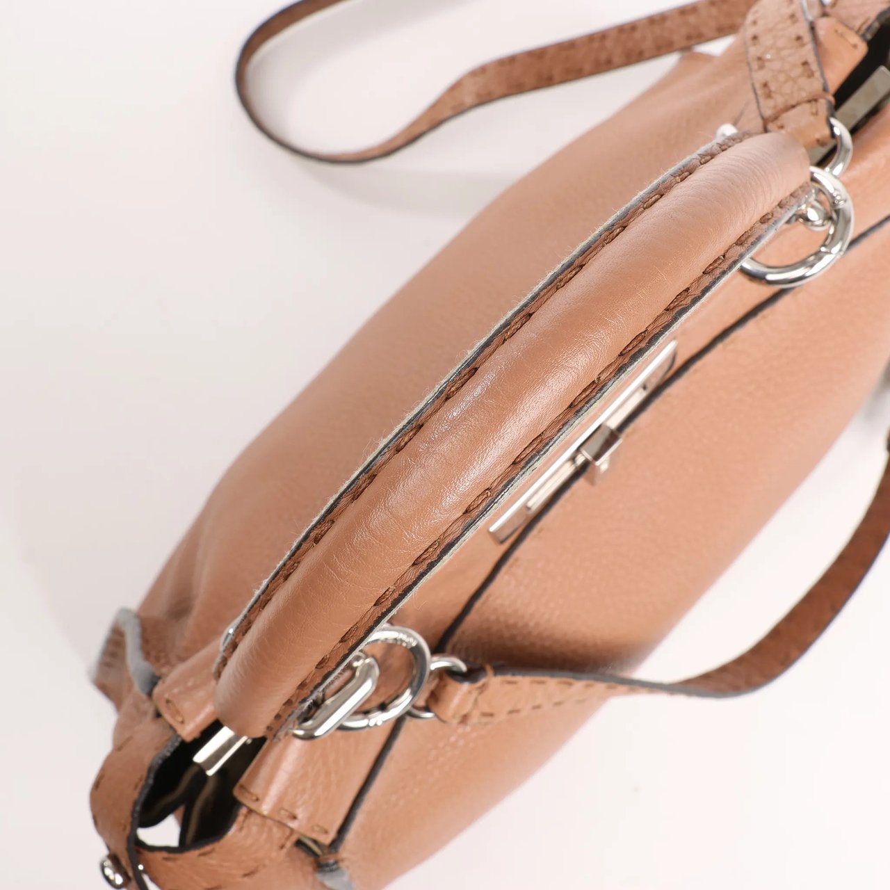 Fendi Fendi Peekaboo Regular Selleria Leather 2way Handbag in Beige 8BN226 Beige