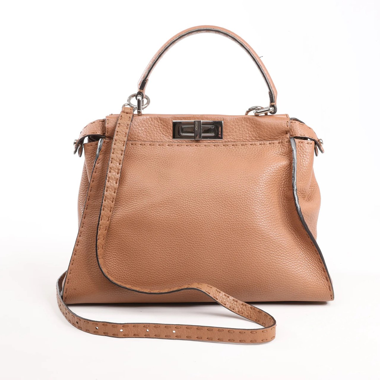 Fendi Fendi Peekaboo Regular Selleria Leather 2way Handbag in Beige 8BN226 Beige