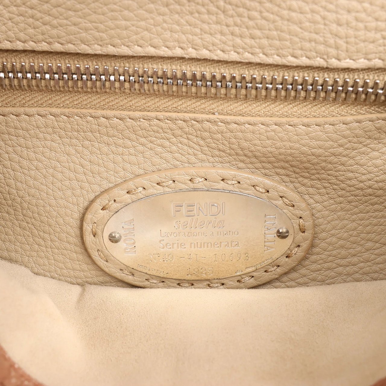 Fendi Fendi Peekaboo Regular Selleria Leather 2way Handbag in Beige 8BN226 Beige