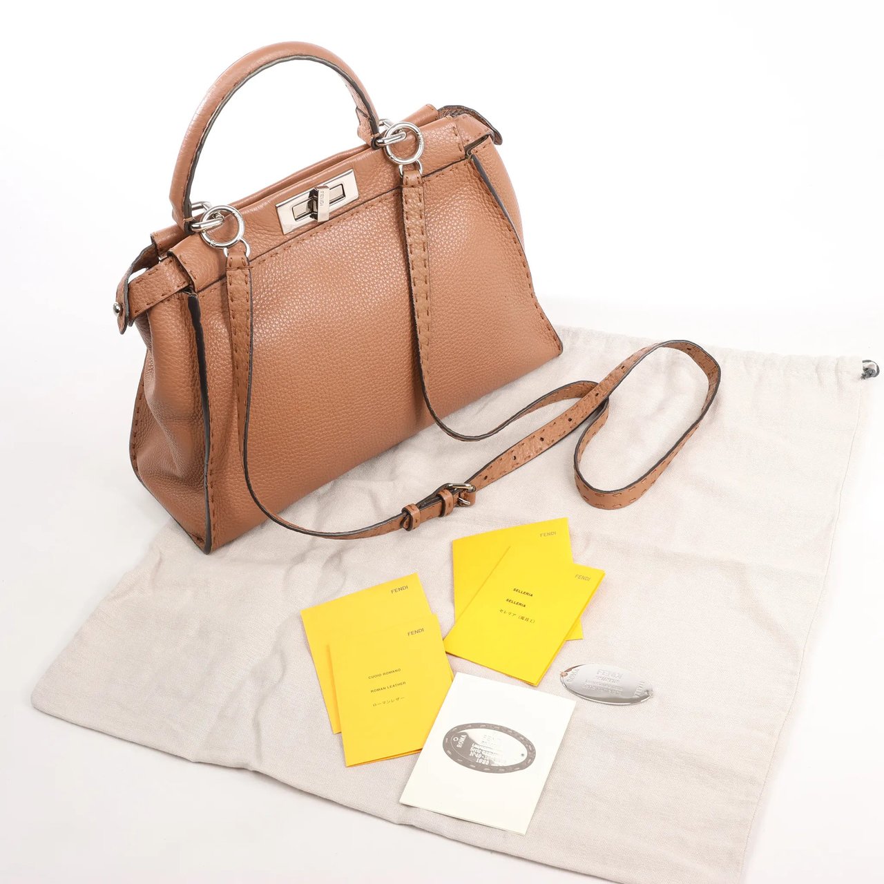 Fendi Fendi Peekaboo Regular Selleria Leather 2way Handbag in Beige 8BN226 Beige