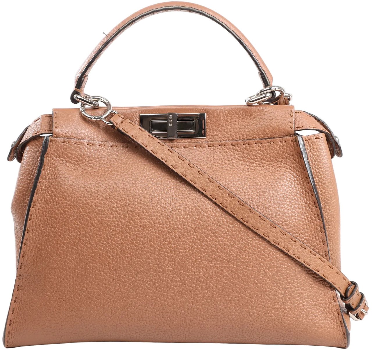 Fendi Fendi Peekaboo Regular Selleria Leather 2way Handbag in Beige 8BN226 Beige