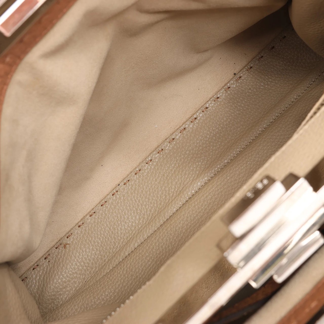 Fendi Fendi Peekaboo Regular Selleria Leather 2way Handbag in Beige 8BN226 Beige