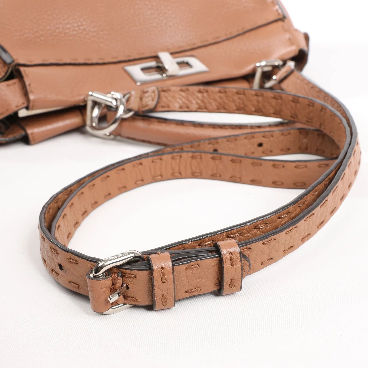 Fendi Fendi Peekaboo Regular Selleria Leather 2way Handbag in Beige 8BN226 Beige