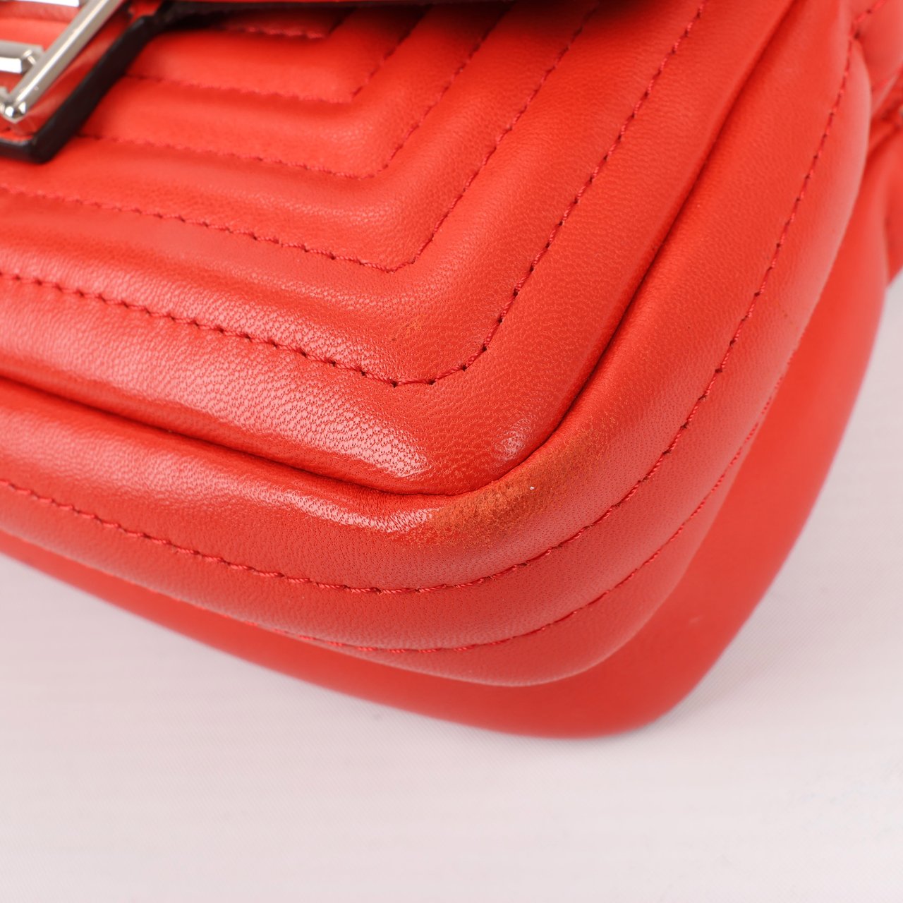 Fendi FENDI Double Micro Baguette Leather Chain Shoulder Bag in Red 8M0371 Rood