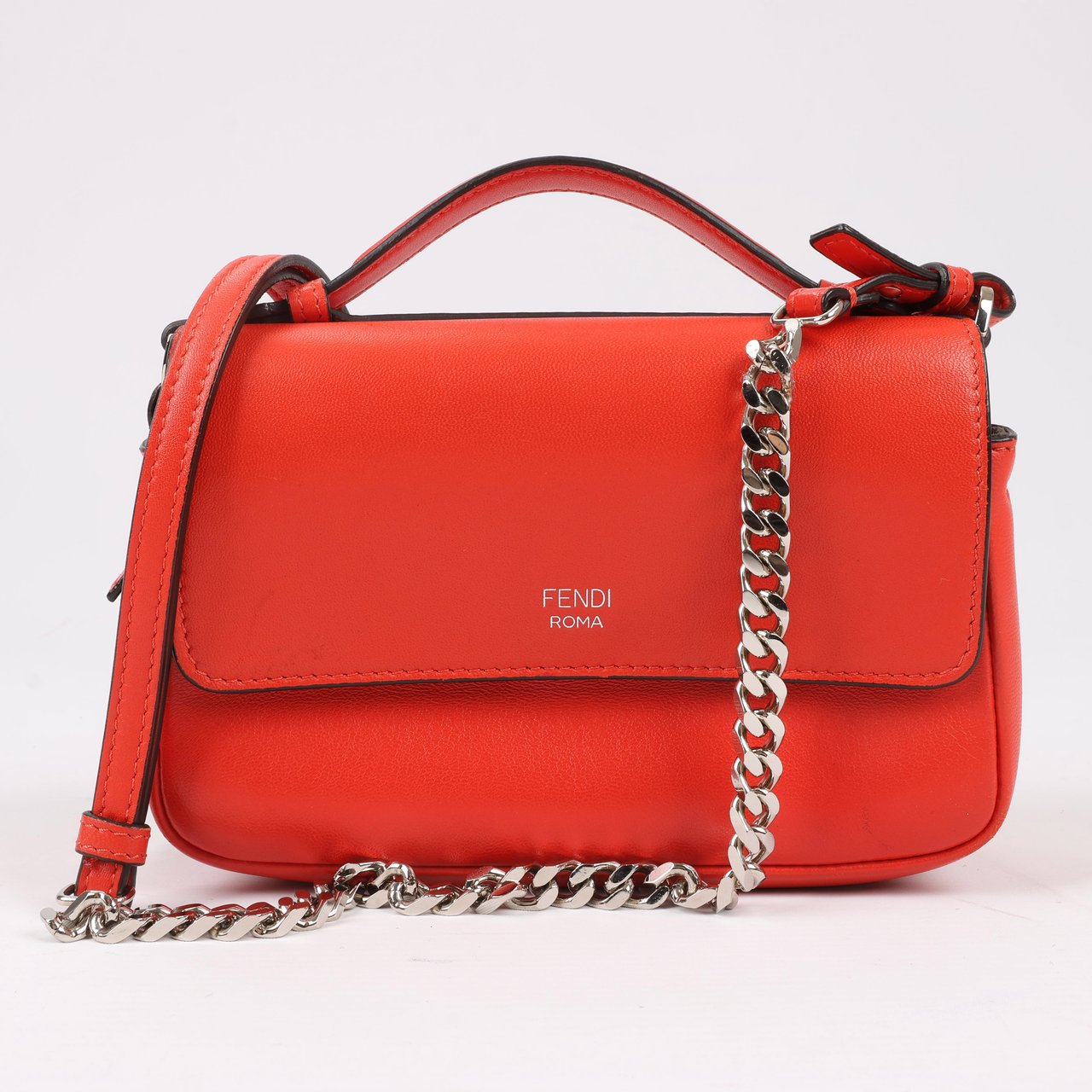 Fendi FENDI Double Micro Baguette Leather Chain Shoulder Bag in Red 8M0371 Rood