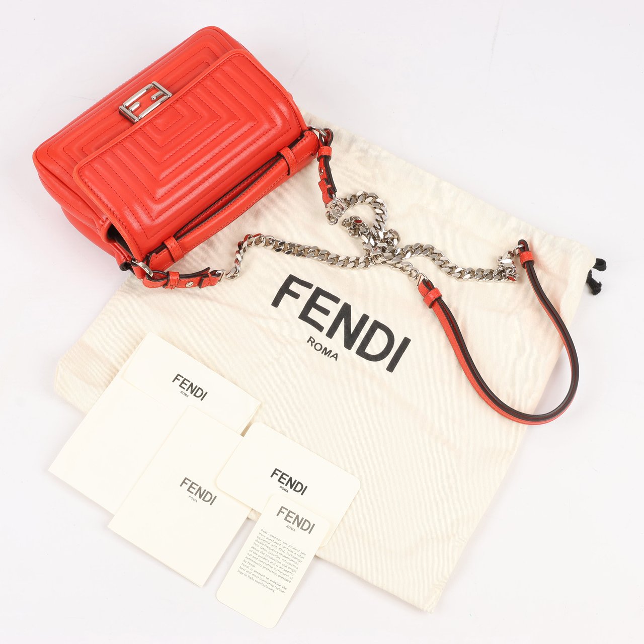 Fendi FENDI Double Micro Baguette Leather Chain Shoulder Bag in Red 8M0371 Rood
