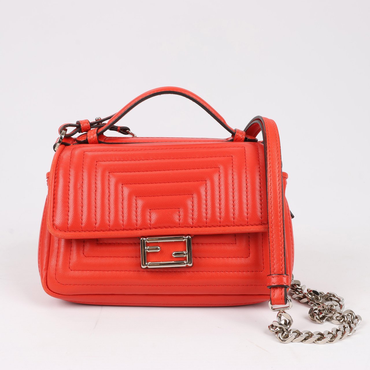 Fendi FENDI Double Micro Baguette Leather Chain Shoulder Bag in Red 8M0371 Rood